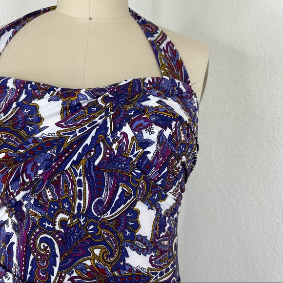 LANDS' END Convertible Wild Grape Paisley Halter Slender Swimsuit - Picture 2 of 9